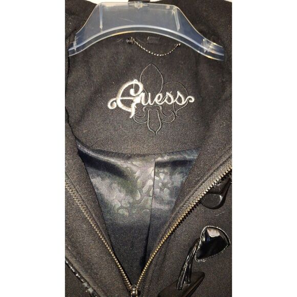 A Guess Women's Black Pea Coat Wool Blend Toggle Front Retro Nautical Y2K M - Picture 2 of 10